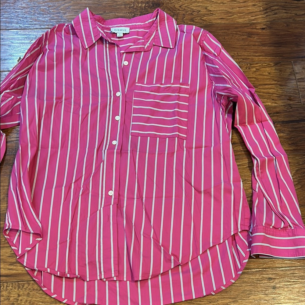 Evereve long shirt - Pink Striped Button-Up Shirt